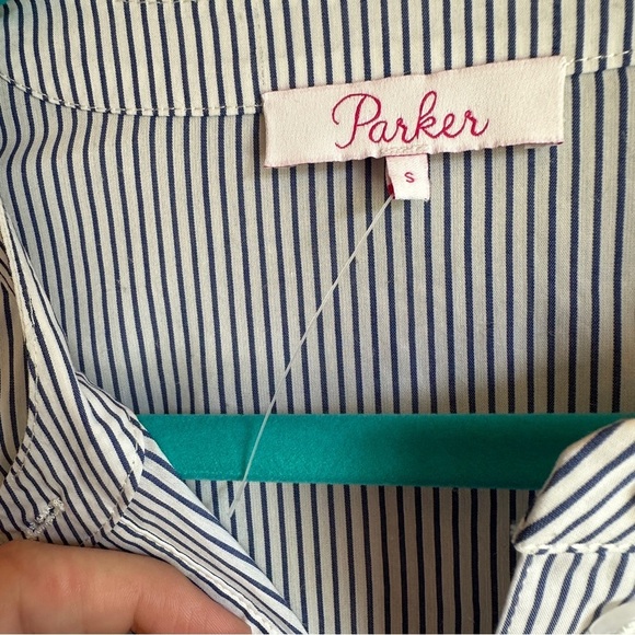 Parker Pinstripe Long Sleeve Button Down Toe Waist Dress Small - Picture 2 of 10